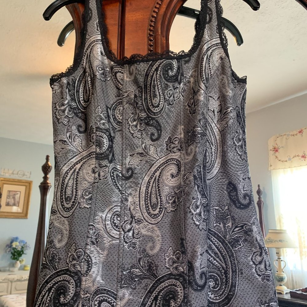 White House Black Market WHBM Black & Silver Corset-style Cami/Tank Size M